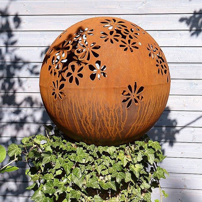 Corten Steel Hollow Metal Sphere Ornament